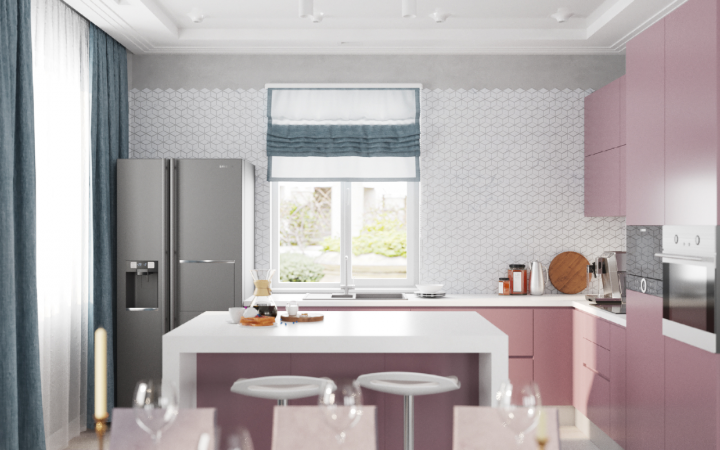 Кухня в розовых тонах