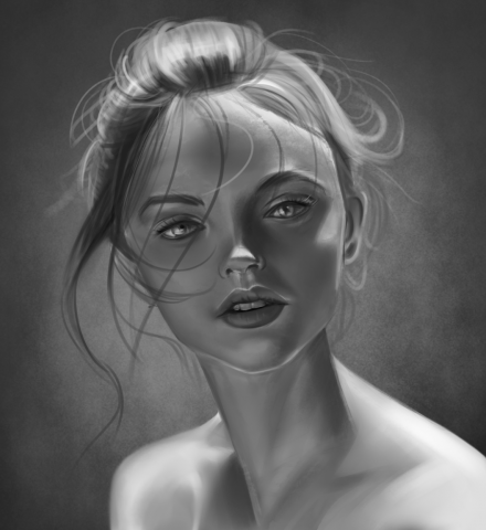 Черно-белый портрет девушки.