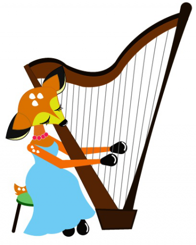 Олененок играет на арфе векторная иллюстрация