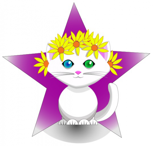 Sweet cute white kitten with blue and green eyes wearing wreath