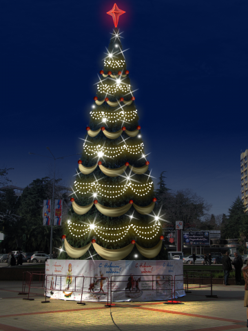 Эскиз праздничного оформления новогодней елки.