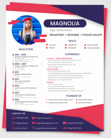 Резюме для актрисы и певицы MAGNOLIA