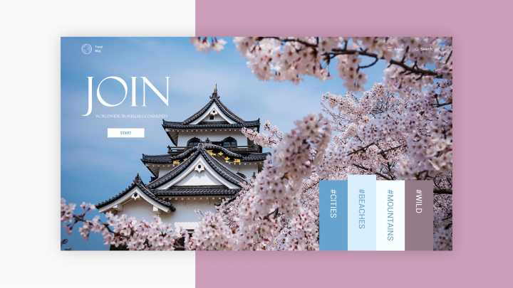 Главный экран для сообщества путешественников-блогеров