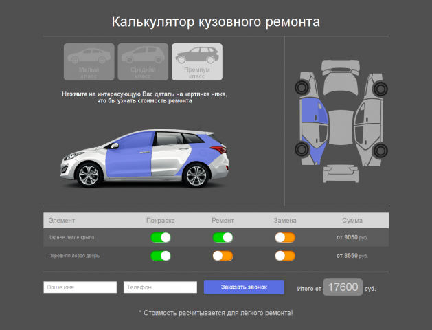 Калькулятор стоимости кузовного ремонта