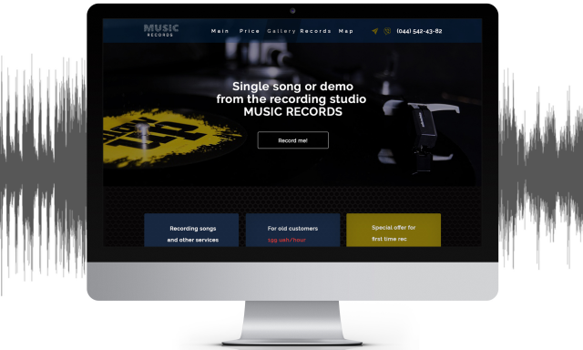 Landing page for Music records studio
