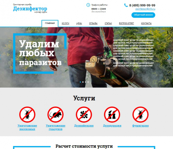 Верстка сайта для санитарной службы