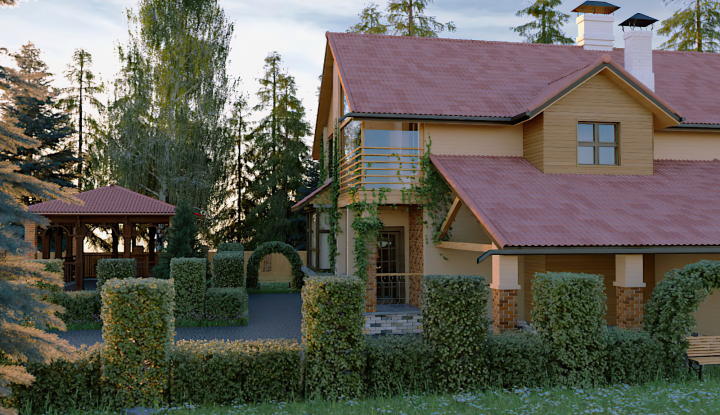 Проект загородного дома 260 кв.м  и ландшафтный дизайн (Мытищи)