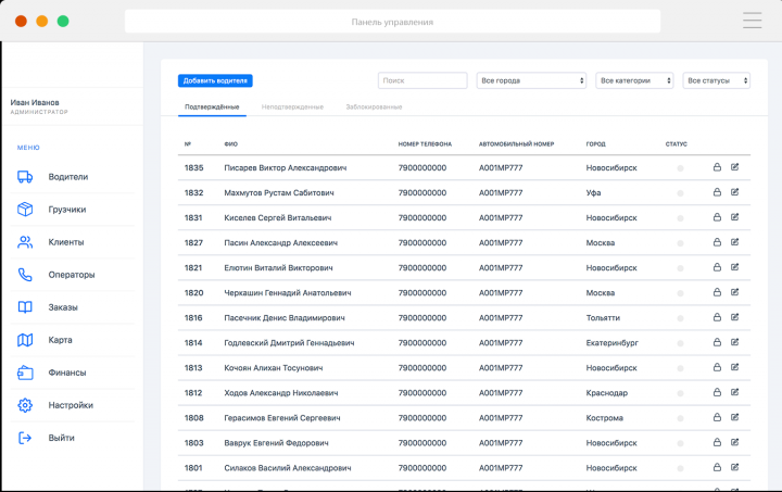 Backend и Frontend разработка для сервиса PultTaxi