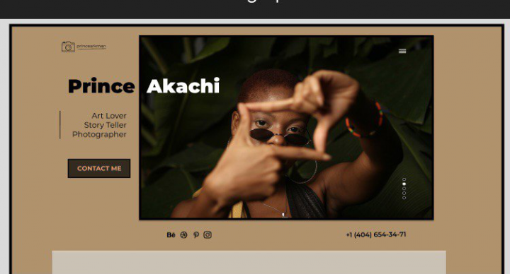 Landing page for photographer