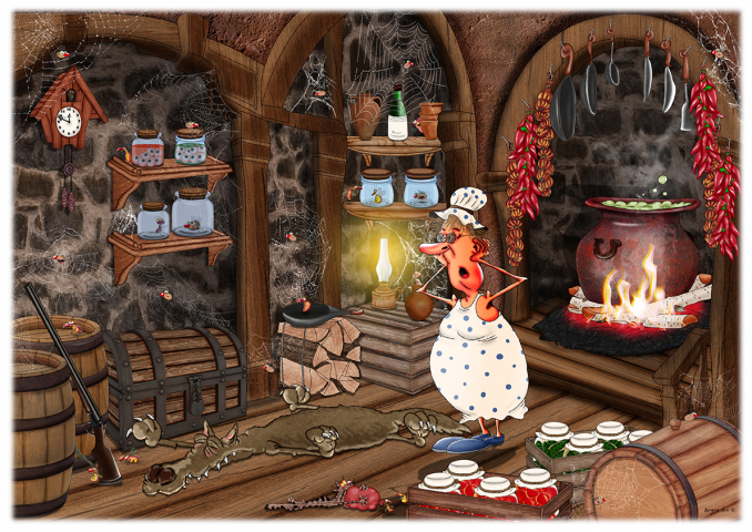 Granny brews witchcraft in her house