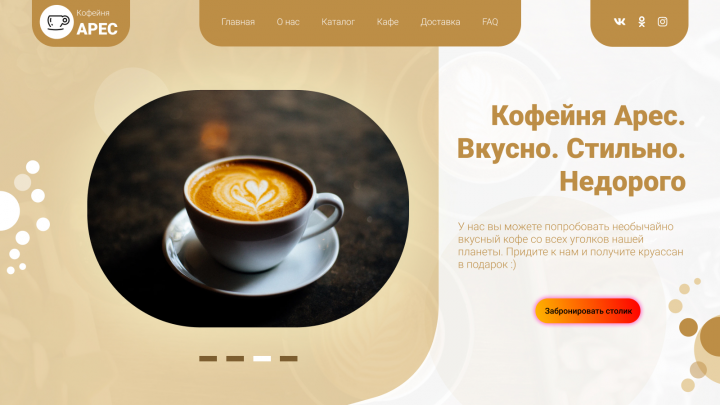 Дизайн главного экрана кофейни "Арес"