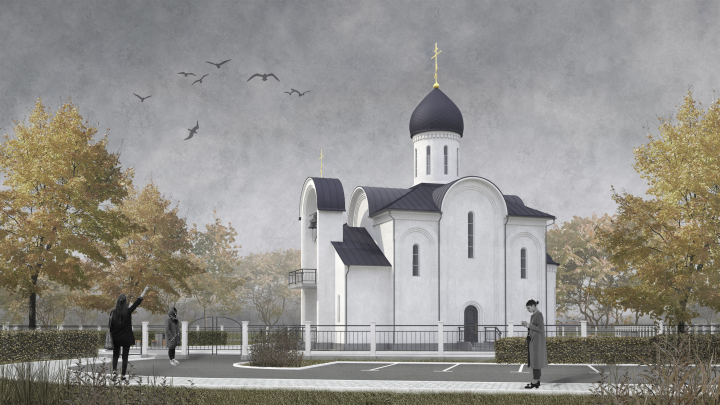 Графичная визуализация храма в Кронштадте