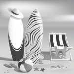 Пляжный отдых. Имитация чб. Векторная иллюстрация