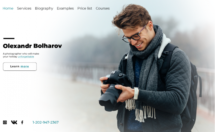 Первая страница лендинга для фотографа