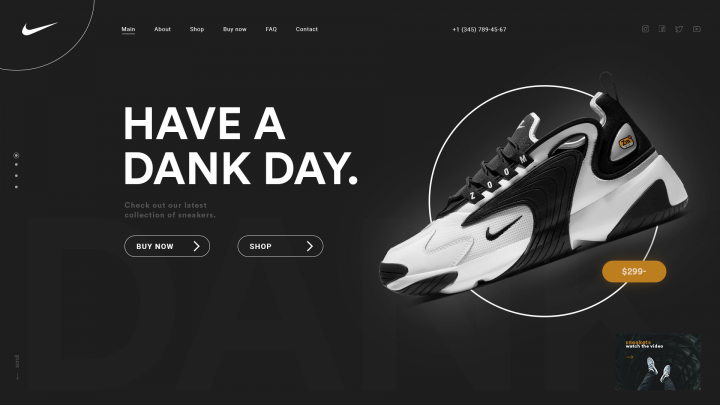 Первый экран Lending Page for Nike