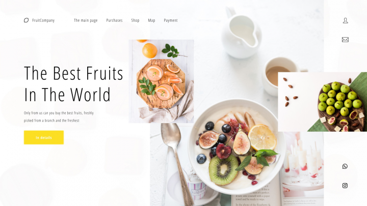 Первый экран сайта на тему Самых лучших фруктов в мире