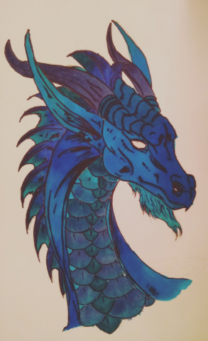 Дракон. Акварельные маркеры