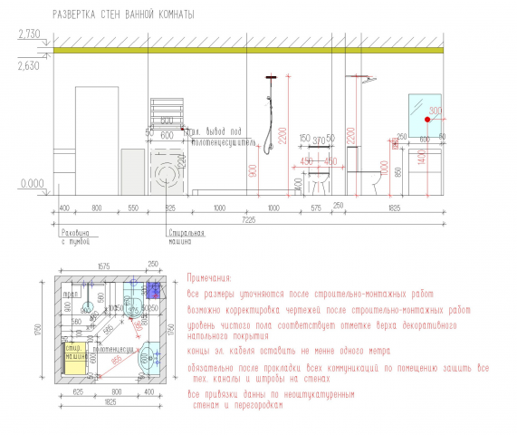 Развертка стен санузла