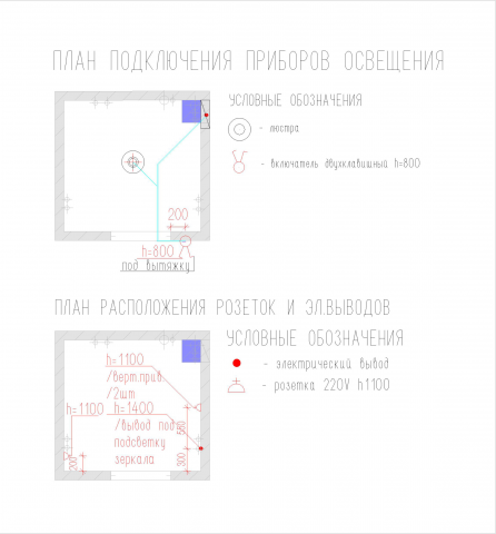 План подключения приборов освещения;план расположения эл.выводов