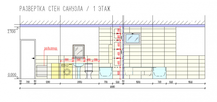 Развертка стен ванной комнаты