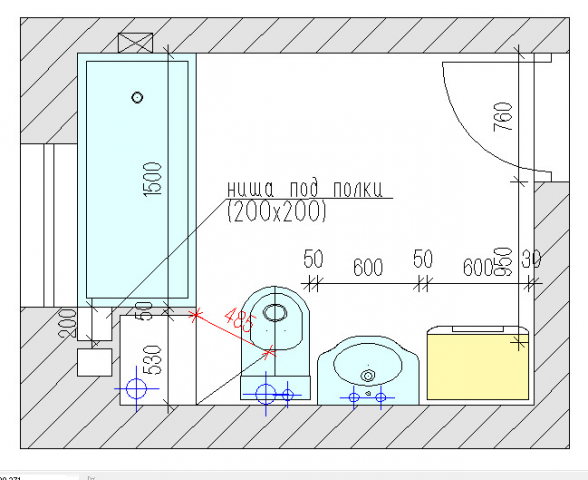 План расстановки мебели и оборудования ванной комнаты