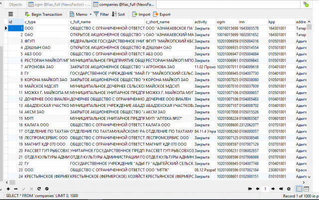 Парсер сайта "ОГРН.онлайн"