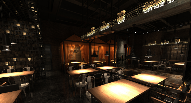 Render interior of Indian restaurant with panorama 360 градусов.