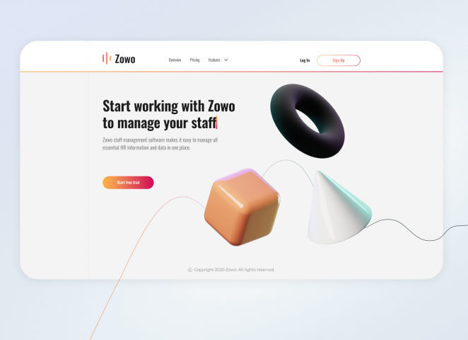 Staff Management Website Concept Design with 3D Shapes