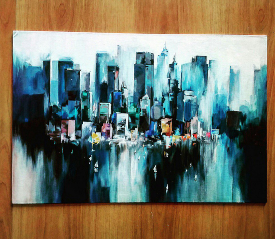 Картина акрилом на холсте "Город у воды"