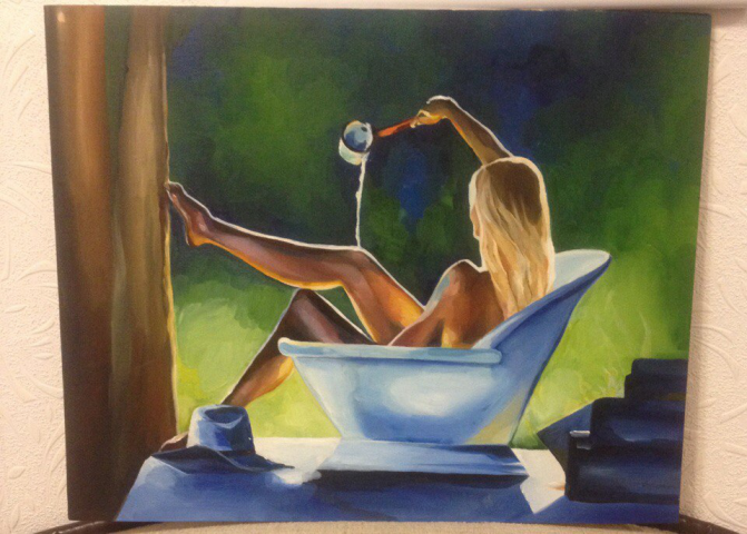 Картина акрилом на холсте   "Девушка в ванне"