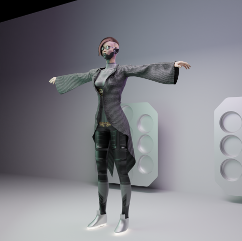 Mid-Poly 3D модель персонажа в стилистике киберпанк