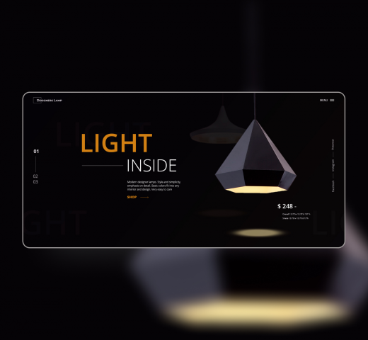 Design lamp — концепт экрана магазина дизайнерских товаров