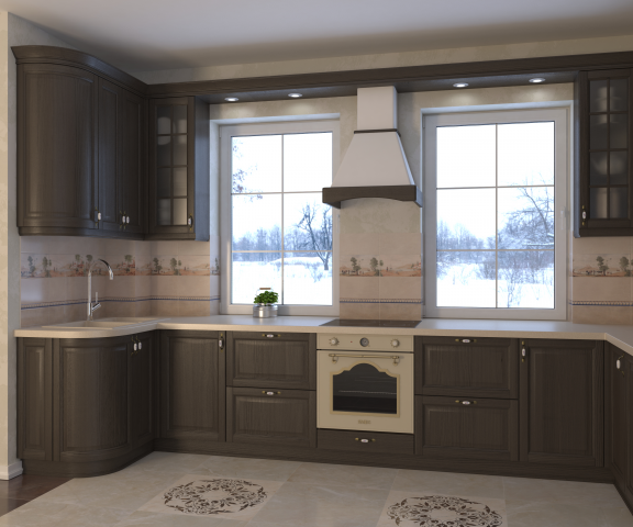 Интерьер и визуализация кухни в загородном доме