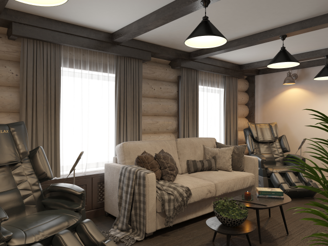 Интерьер и визуализация бассейна и сауны в гостинице