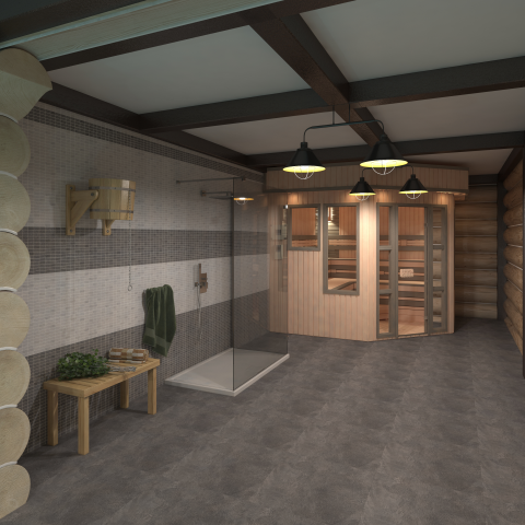 Интерьер и визуализация бассейна и сауны в гостинице