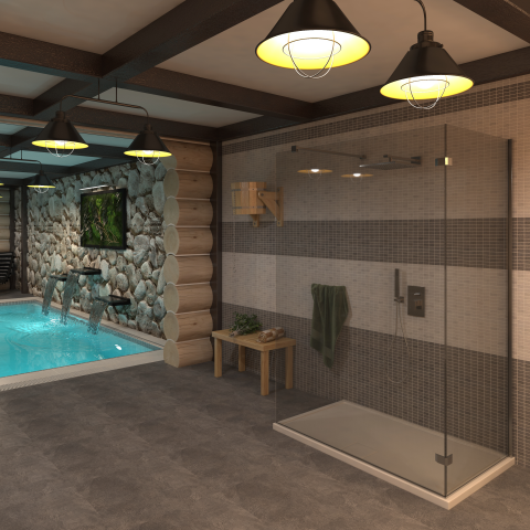 Интерьер и визуализация бассейна и сауны в гостинице