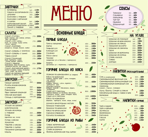 Разработка меню А3