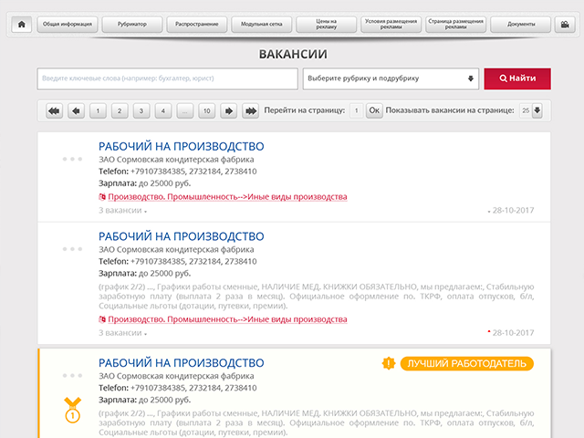 Страница вакансий для портала издания "Все Вакансии Нижнего"
