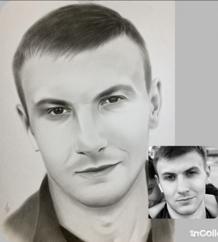 Портрет по фото в технике сухая кисть, простой карандаш