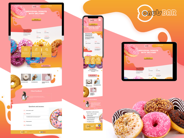 Первая страница для сайта DonutsBar и его мобильная адаптация