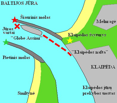 "Globe Assimi" Crude Oil Tanker's Disaster in Klaipeda 1982 Map