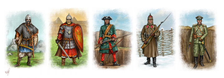 5 солдат разных эпох ( линейка графики для охранного агентства)