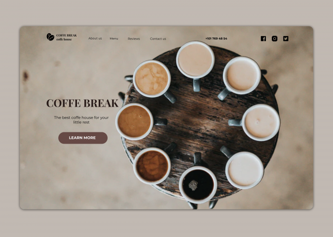 Landing page для кофейни CoffeBreak на английском языке