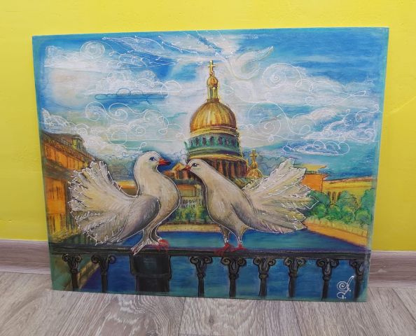 Картина в духе детства. Пастель. Акрил.