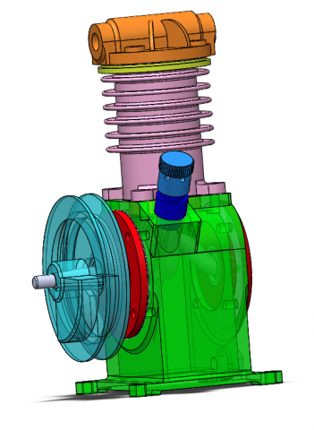 3D модель сборки поршневого насоса, выполненная в SolidWorks