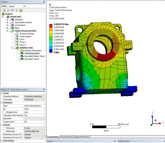 Расчёт деформационных перемещений в Ansys Workbench