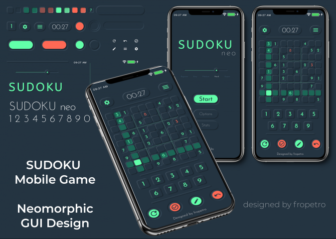 Sudoku Neomorphic design GUI