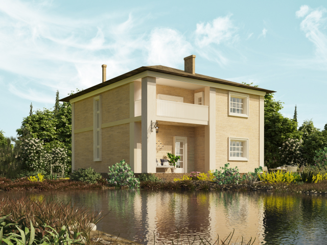 House in the Novgorod region on the pond
