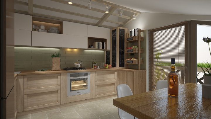 Современная кухня в мансарде