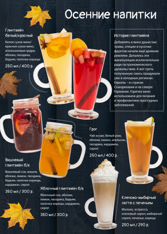 Меню напитков для кафе "Френдс"